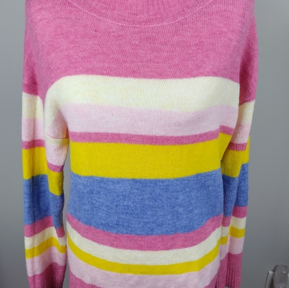 womens turtleneck sweater By DIP Size Large Pink Rainbow Form Fitting Fashion - Picture 2 of 15